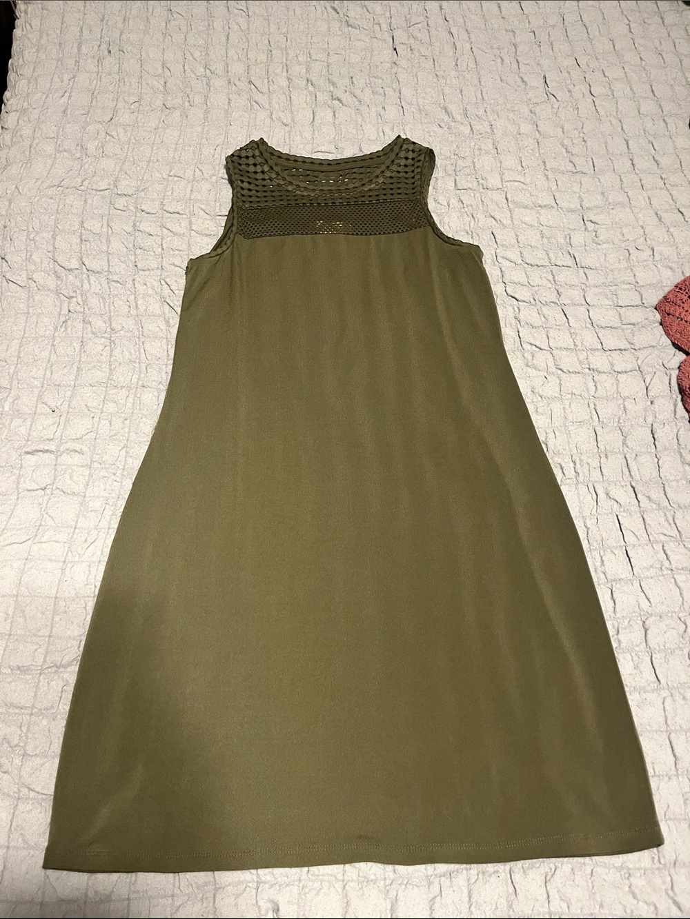 MICHAEL Michael Kors Olive Green Sleeveless Midi Dress with Crochet Yoke